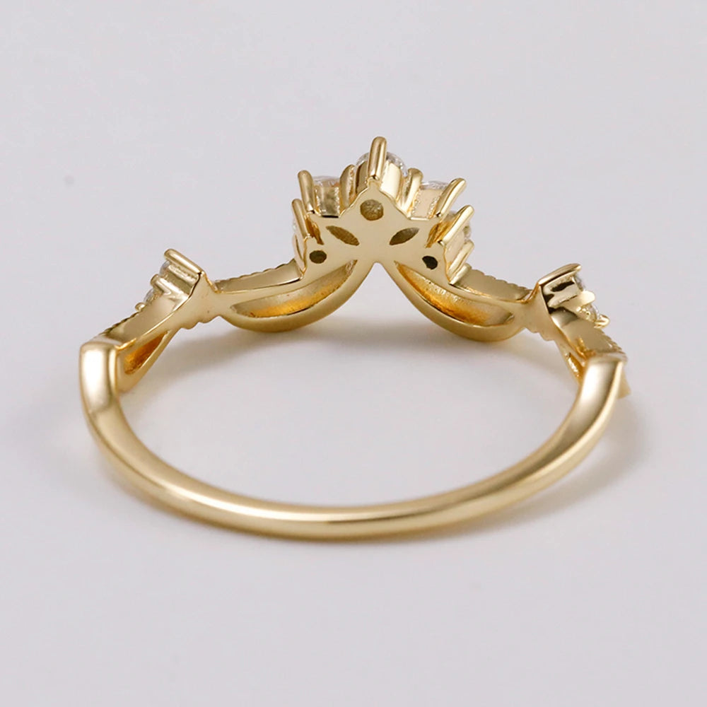 Emotional Factory 925 Sterling Silver 14K Gold Plated Gemstone Retro Cz Zircon Leaves Smiles Ring