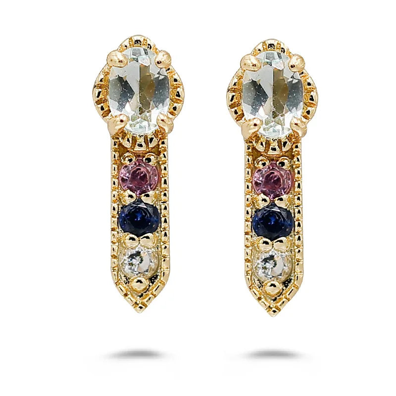 925 Sterling Silver 14K Gold Plated Synthetic Green Amethyst Red Blue Corundum Gemstone Colorful Zirconia Butterfly Earrings