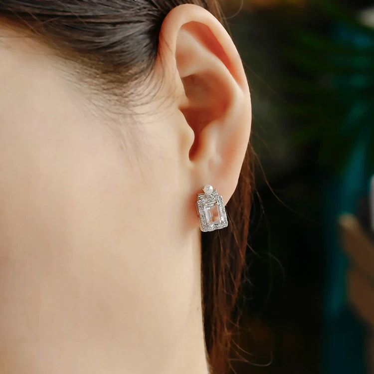 Emotional Factory 925 Sterling Silver 14K Gold Plated Gemstone Geometric Crystal Pearl White Zircon Stud Earrings