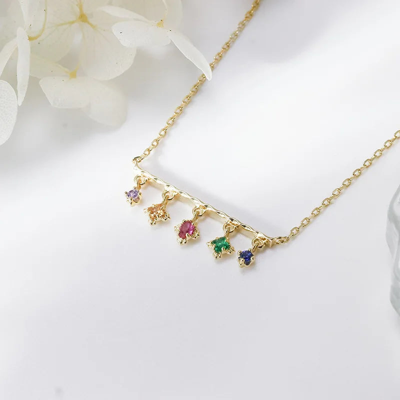 925 Sterling Silver 14K Gold Plated Gemstone Purple Zirconia Champagne Zirconia Red Green Nano Stone Blue Corundum Necklace