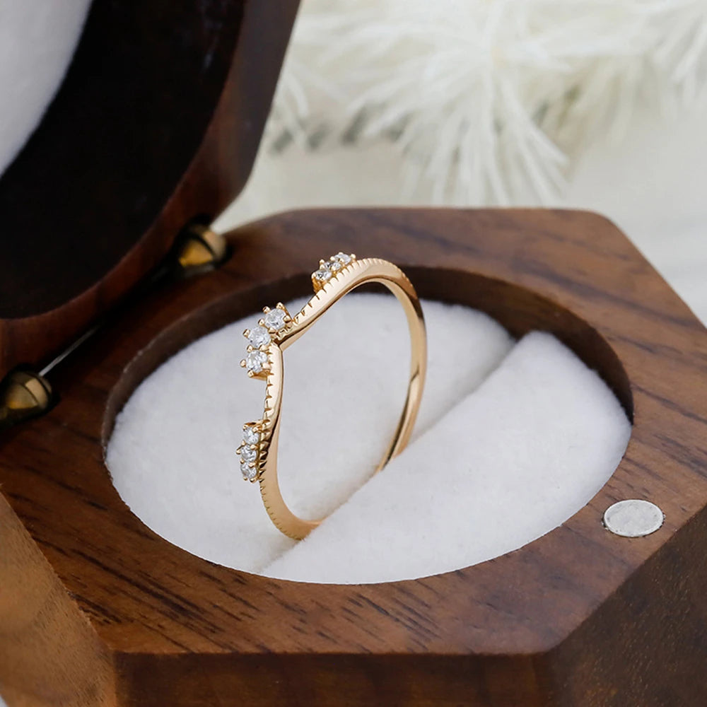 Emotional Factory 925 Sterling Silver 14K Gold Plated Cz Zircon Paired  Irregular Curve V Shaped Ring