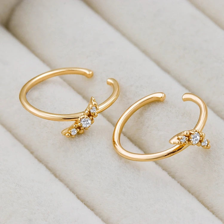 Emotional Factory 925 Sterling Silver 14K Gold Plated Gemstone Moon Hoop White Zircon Ear Bone Clip Earrings