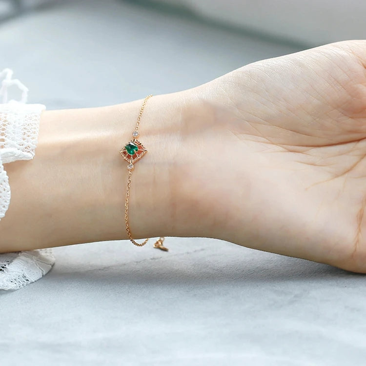 Emotional  Joyeria Factory 925 Sterling Silver 14K Gold Plated Gemstones Zircon Claw Setting Synthetic Emerald Bracelet