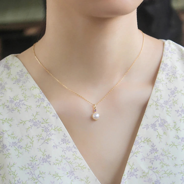 Emotional Factory 925 Sterling Silver 14K Gold Plated Gemstones Purple Crystal Amethyst Bread Pearls Necklace