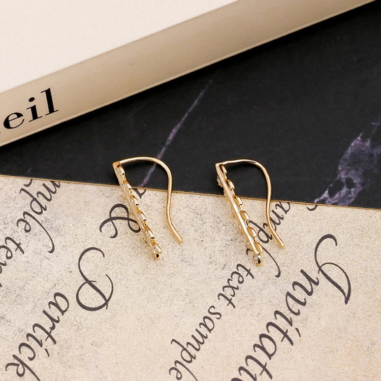 Emotional Factory 925 Sterling Silver 14K Gold Plated Cz Zircon Strip Long Light Luxury Leaf Design Earrings