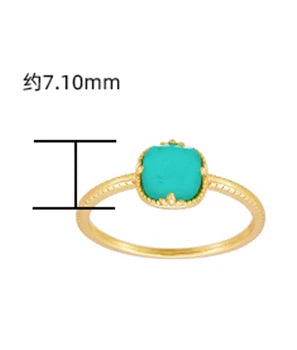 925 Sterling Silver 14K Gold Plated Gemstone White Crystal Natural square Turquoise Geometry Ring