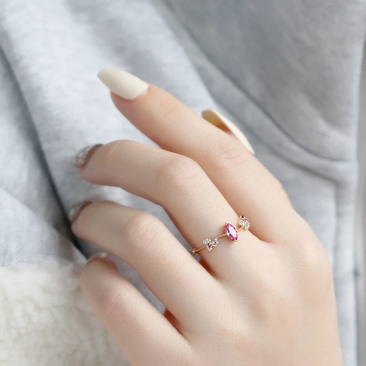 925 Sterling Silver 14K Gold Plated Gemstone 6Mm Stone Flower Red Corundum Ring