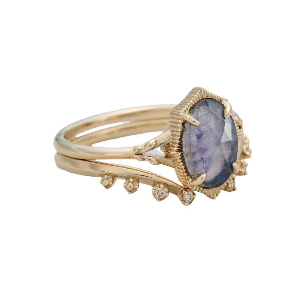 925 Sterling Silver 14K Gold Plated Gem Stone Night Sky Shooting Star Shaped Labradorite Cordierite Iolite Dichroite Ring