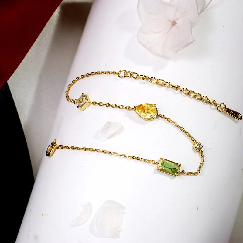 Emotional Schmuck Hersteller Factory 925 Sterling Silver 14K Gold Plated Gemstone Citrine White Topaz Peridot  Bracelet