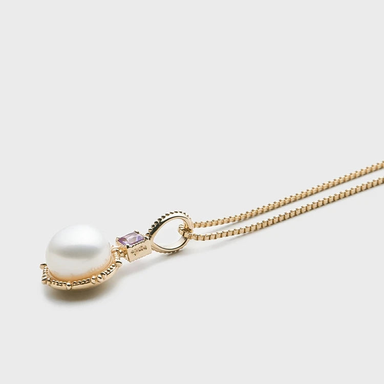 Emotional Factory 925 Sterling Silver 14K Gold Plated Gemstones Purple Crystal Amethyst Bread Pearls Necklace