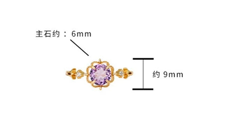 Emotional Factory 925 Sterling Silver 14K Gold Plated Gem Stone Gemstone Retro  Cz Zircon Flower Light Amethyst Ring