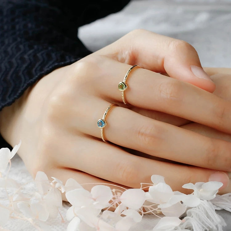 Emotional Factory 925 Sterling Silver 14K Gold Plated Gemstone Retro Vintage Drop Swiss Blue Topaz Green Peridot Ring