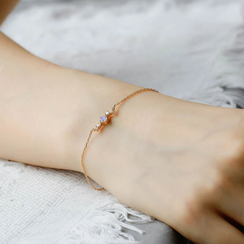 QUANQING Jewelry New Product Pure Silver Electroplated 14K Gold Bracelet Brilliant Star River Moonlight Stone Women's Bracelet