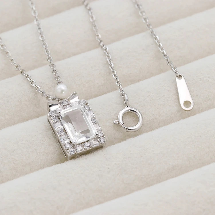 Emotional Factory 925 Sterling Silver 14K Gold Plated Gemstone Geometric Crystal Pearl White Zircon Pendant Necklace