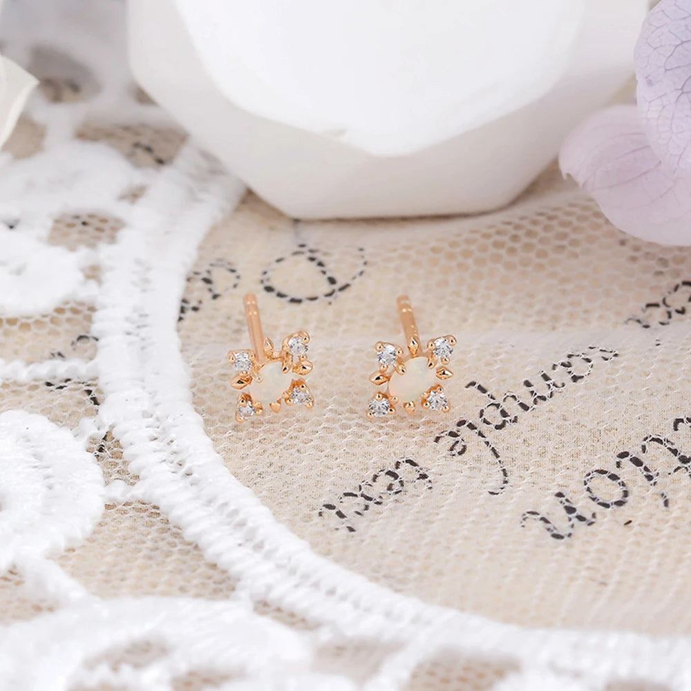 925 Sterling Silver 14K Gold Plated Gemstone Zircon Natural Simple Design Snowflake Australian Opal Earrings