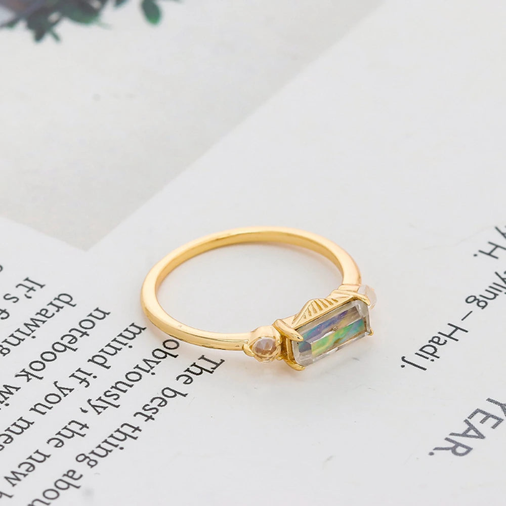 Gem Stone Gemstone Geometric Rectangle Rock Crystal Abalone Ring