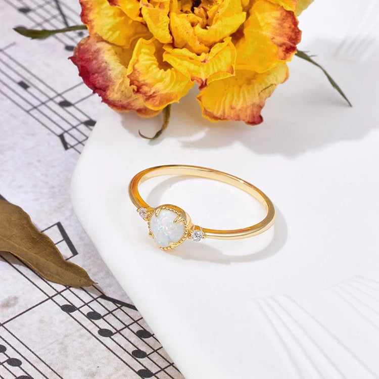 Emotional Factory 925 Sterling Silver 14K Gold Plated Gemstone Natural Topaz Heart Shaped Opal Ring