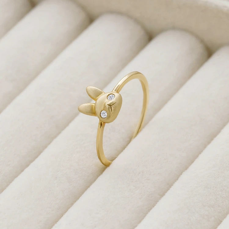 Emotional Factory 925 Sterling Silver 14K Gold Plated Gemstone Zircon Animal Three-Dimensional Cute Wind Rabbit Ring