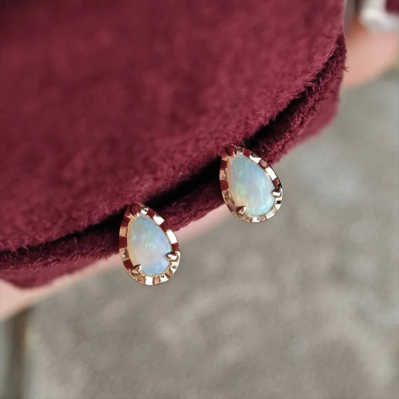 Emotional Factory 925 Sterling Silver 14K Gold Plated Gemstone Retro Natural Water Drops Australia Opal Temperament Earrings