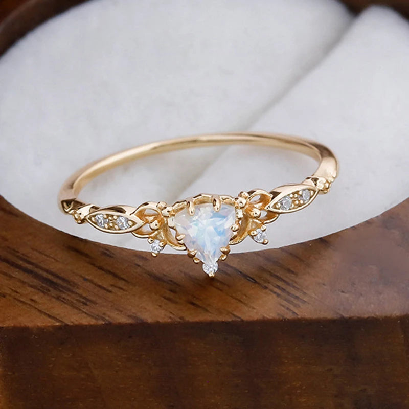 Emotional  925 Sterling Silver 14K Gold Plated Gem Stone Gemstone Hollow Geometric Triangle Retro Cz Zircon Moonstone Ring