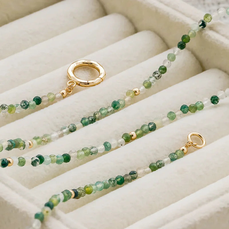 Manufacturer Wholesale Japanese Retro Luxury S925 Silver Plated 14K Gold Agate Beaded Necklace