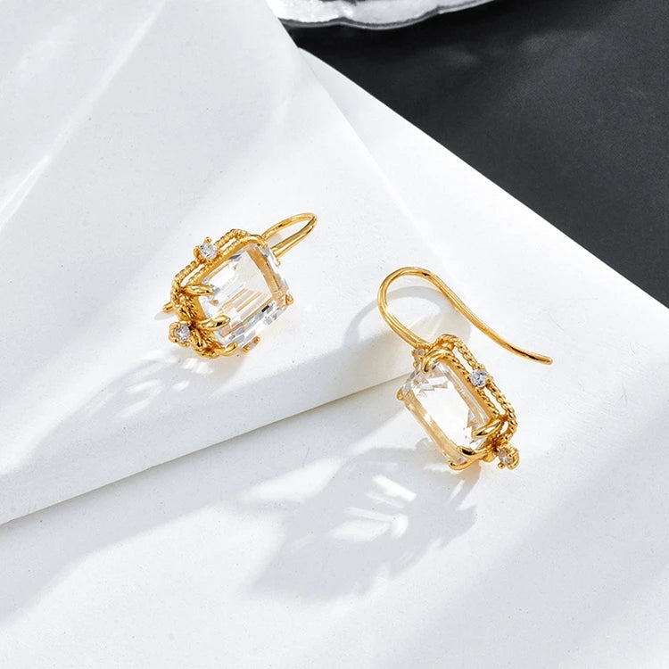 Emotional Factory 925 Sterling Silver 14K Gold Plated Gemstone Big White Crystal Zircon Hook Earrings