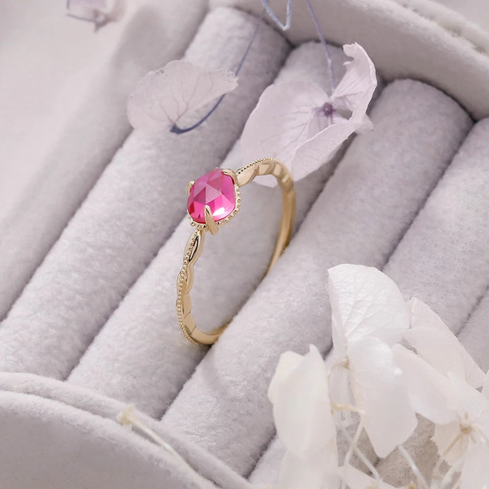 Emotional Anillos En Oro 925 Sterling Silver 14K Gold Plated Gem Stone Gemstone Irregular Rhombic Design Bead Red Corundum Ring