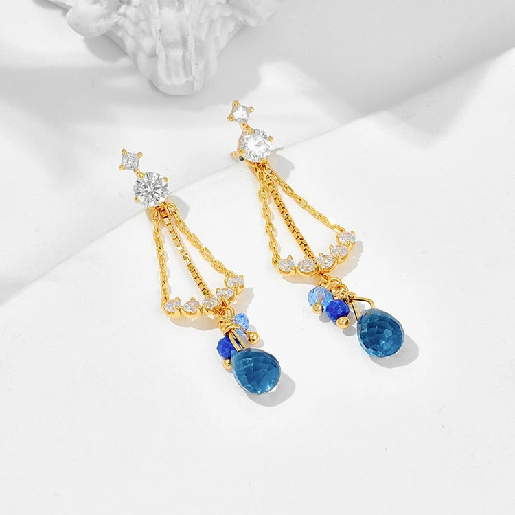 Emotional Factory 925 Sterling Silver 14K Gold Plated Gemstone Light Coloured Three Piece Set Blue Zircon Lapis Lazuli Earrings