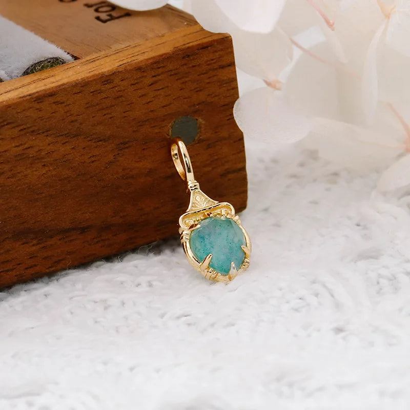 Retro Affordable Luxury Wind Ancient Temple Drop-shaped S925Silver Aventurine Pendant