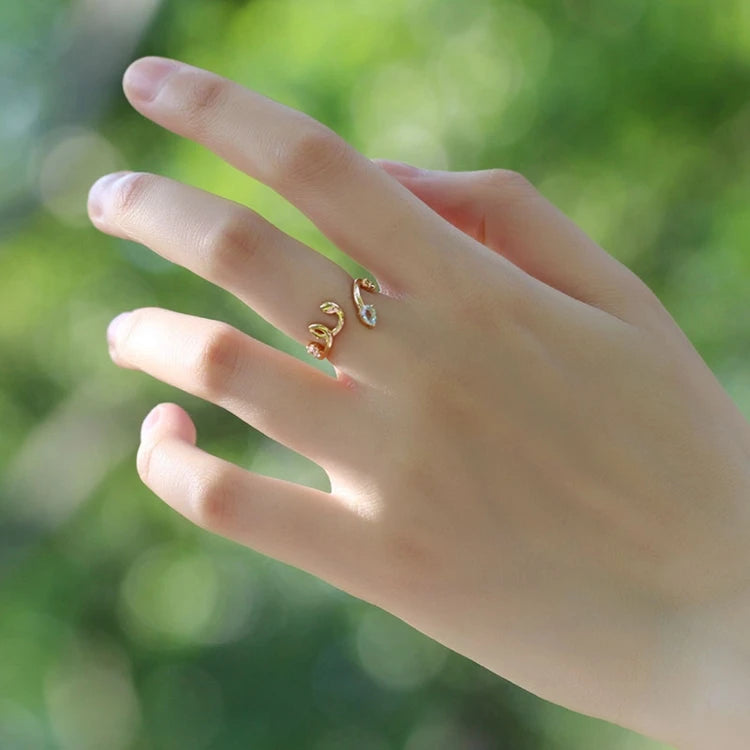 Emotional Factory 925 Sterling Silver 14K Gold Plated Gemstone Minimalist Lines Adjustable Opening Aquamaro Ring