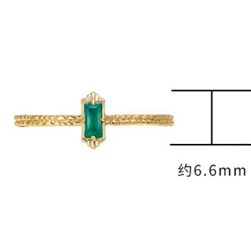 Emotional Factory 925 Sterling Silver 14K Gold Plated Geometrical Bar Green Natural Chalcedony Gem Stone Gemstone Ring