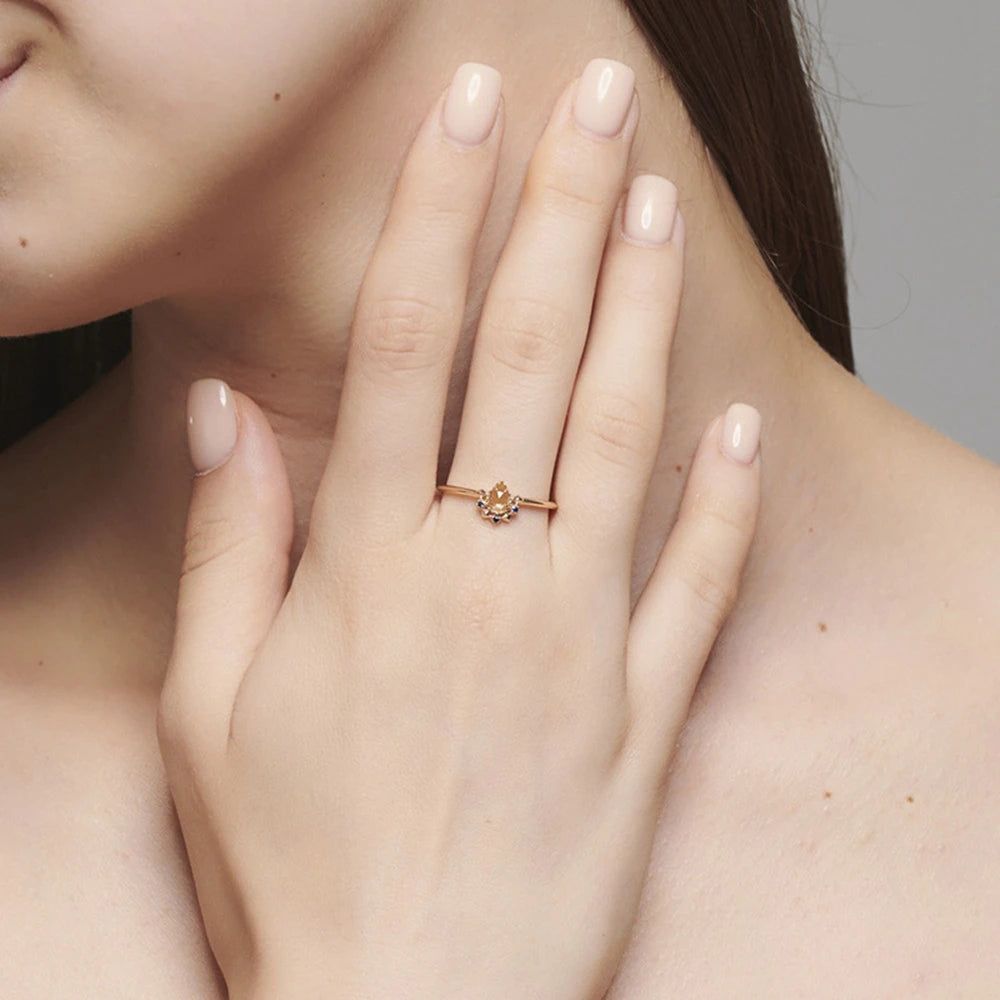 Emotional Factory 925 Sterling Silver 14K Gold Plated Gem Stone Gemstone Blue Spinel Drop Cz Zircon Lemon Quartz Ring Set