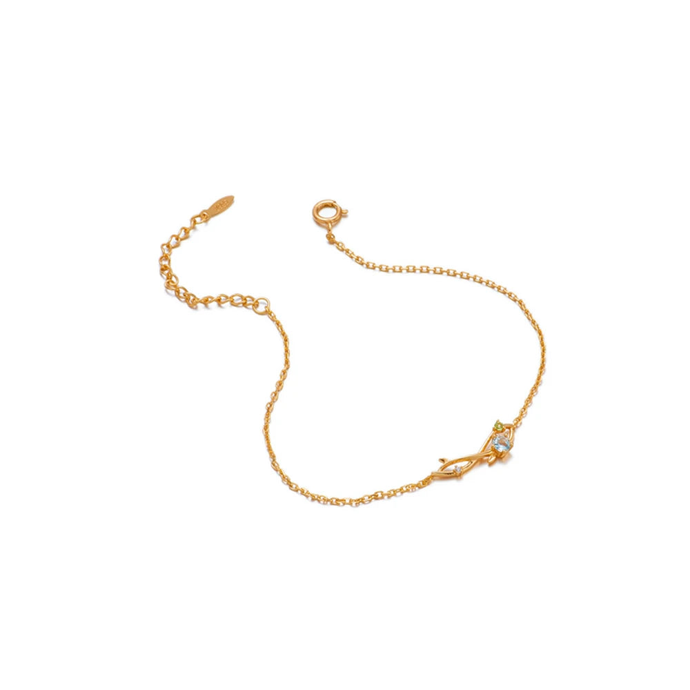 Emotional Pulseras Mujeres Factory 925 Sterling Silver Gold Plated Gemstone Series Aquamarine Peridot Sprout Infinity Bracelet