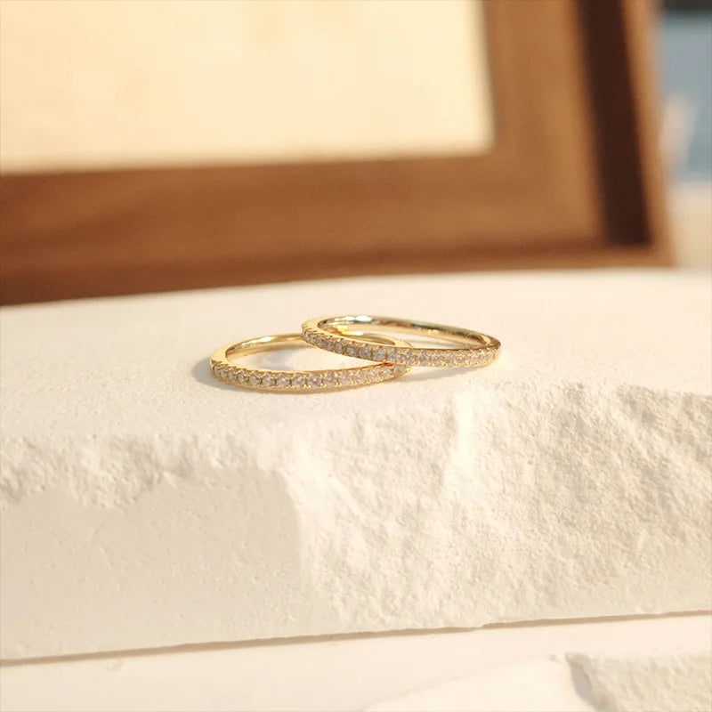 Emotional Factory 925 Sterling Silver 14K Gold Plated Gemstone Sample Stacking Full Star Row Zircon Ring