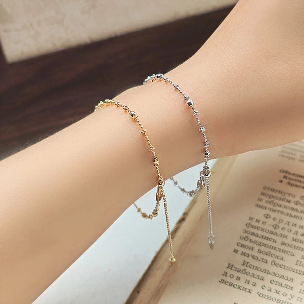 Pulsera De Cristal Factory 925 Sterling Silver 14K Gold Plated Gemstone Fashion Sparkling Geometric Round Bead Bracelet