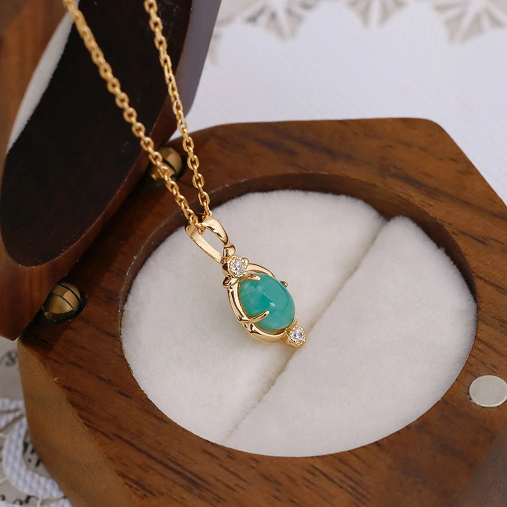 Emotional Factory 925 Sterling Silver 14K Gold Plated Gem Stone Gemstone Retro  Cz Zircon Egg Stone Amazonite Necklace