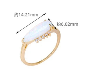 Emotional Factory 925 Sterling Silver 14K Gold Plated Gemstone Synthetic Artificial  Opal Long Boat Shaped Ring
