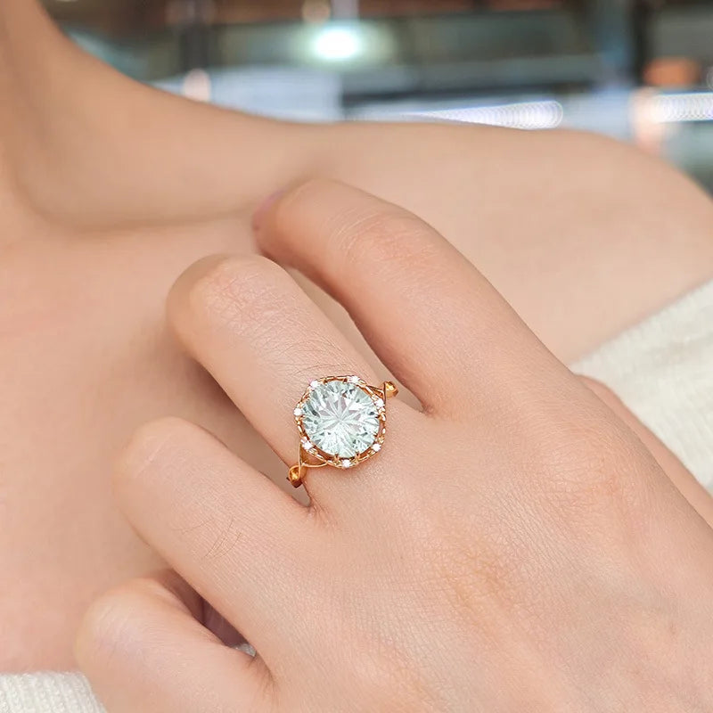 Emotional Factory 925 Sterling Silver 14K Gold Plated Gemstone Niche Design Round Carved Green Amethyst Rings