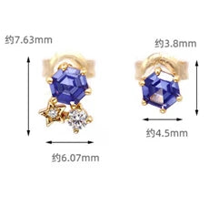 925 Sterling Silver 14K Gold Plated Gemstone Raw Hand Set Blue Topaz Natural Moonstone Tanzanite Zircon Star Stud Earrings