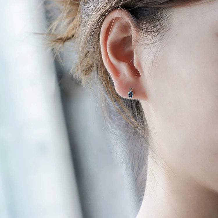 925 Sterling Silver 14K Gold Plated Gemstone Paw Set Stone Opal Blue Topaz Stud Earrings