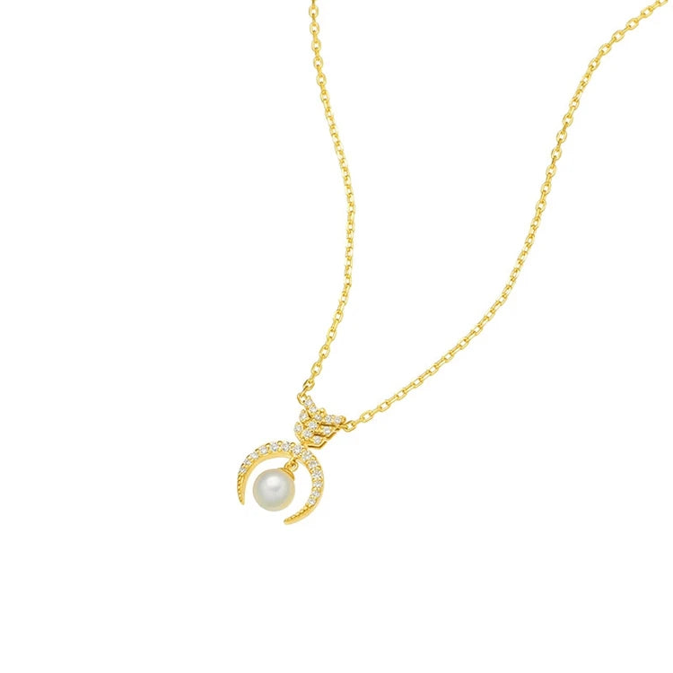 Emotional Factory 925 Sterling Silver 14K Gold Plated Gemstones Arrowhead Arrow Moon Natural Freshwater Pearl Necklace