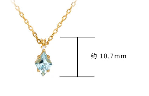 925 Sterling Silver 14K Gold Plated Gemstone Geometrical Bead Simple Diamond Topaz Necklace