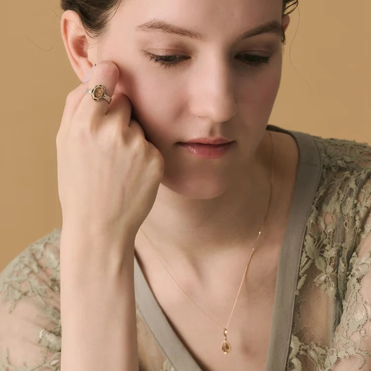 Emotional Factory 925 Sterling Silver 14K Gold Plated Gemstone Layered Two-Colour Plating Vintage Irregular Enamel Ring