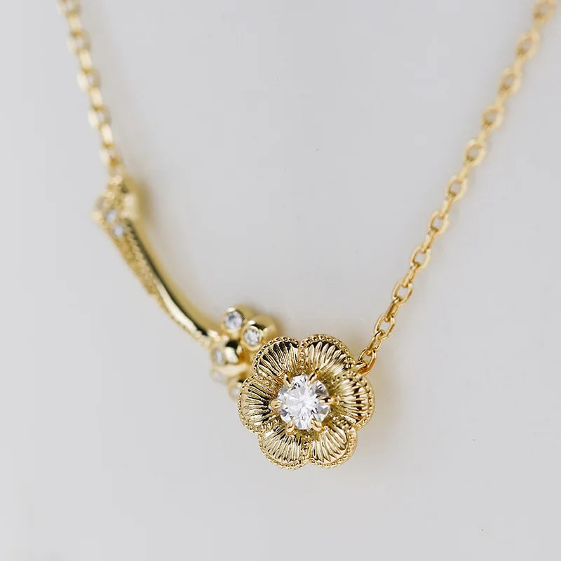 Emotional  925 Sterling Silver 14K Gold Plated Gemstone Moissanite Diamond Designs Flower Temperament Cubic Lotus Necklace