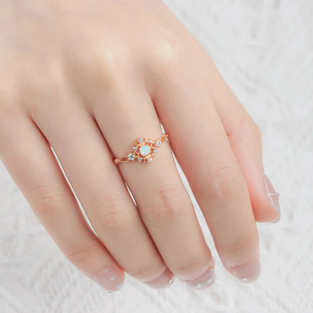 Gemstones Gem Flower Bright Starry Sky Opal Ring