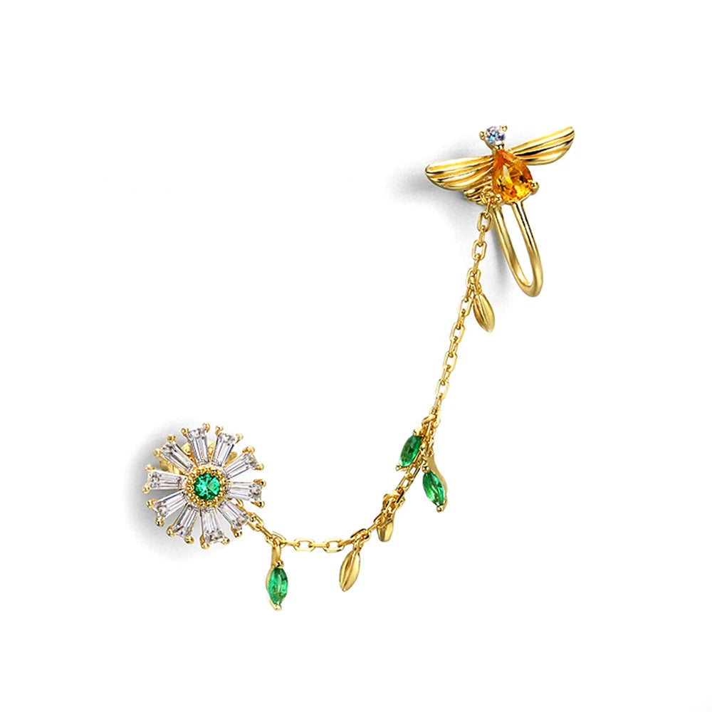 Emotional Factory 925 Sterling Silver 14K Gold Plated Gemstone Animal Series Single Bee Daisy  Citrine Stud Earrings