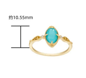 925 Sterling Silver 14K Gold Plated Gemstone Synthetic Turquoise Oval Natural Rock Crystal Ring