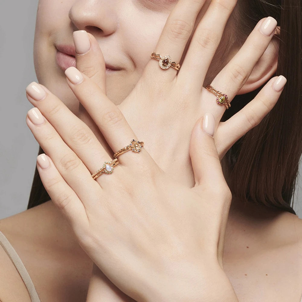 Emotional Factory 925 Sterling Silver 14K Gold Plated Gem Stone Gemstone Blue Spinel Drop Cz Zircon Lemon Quartz Ring Set