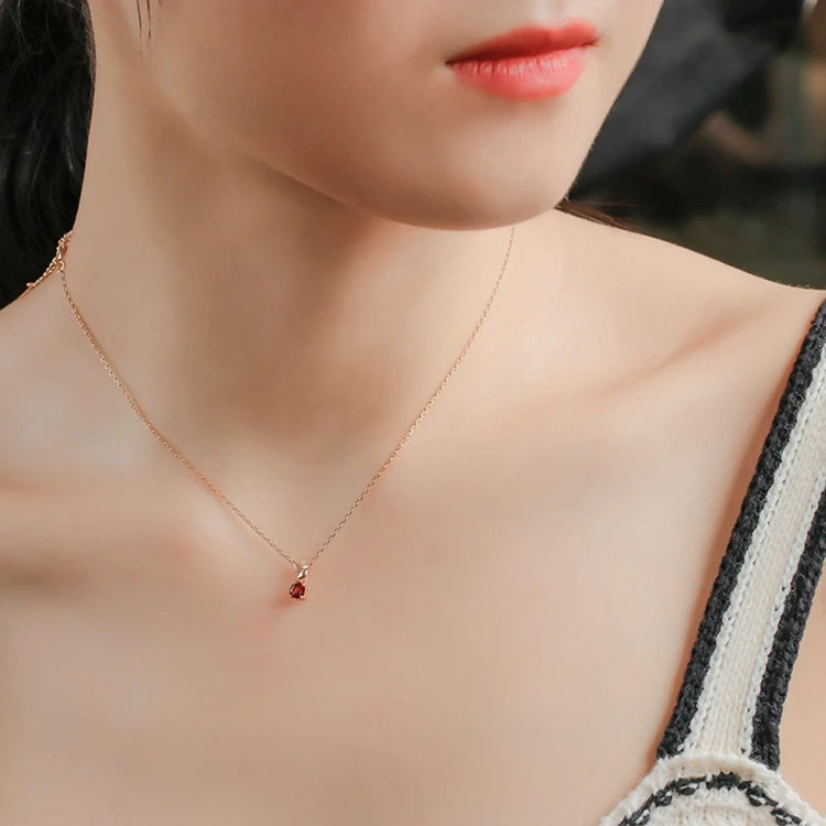 Emotional Factory 925 Sterling Silver 14K Gold Plated Gemstones Zircon Little Bird Natural Red Garnet Pendant Necklace