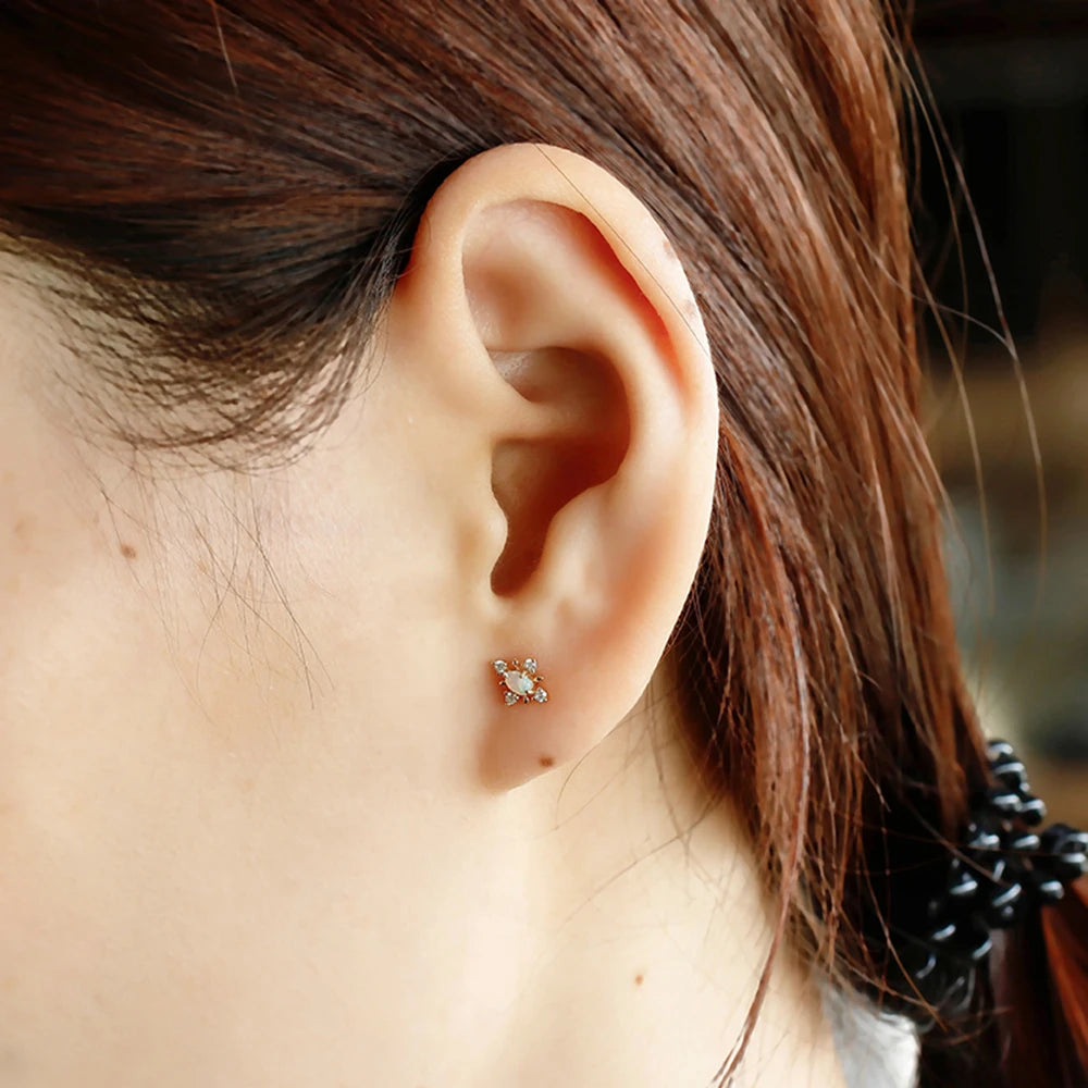 925 Sterling Silver 14K Gold Plated Gemstone Zircon Natural Simple Design Snowflake Australian Opal Earrings